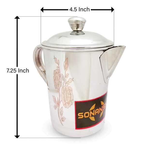 Sanskriti Exports Stainless Steel Tea Pot/Water Jug/Kettle with Lid and Flower Laser Print Jug- 1 Litre