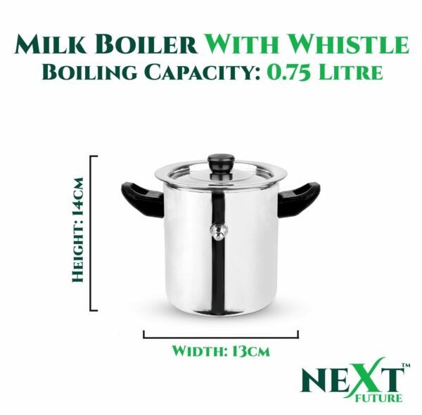 Sanskriti Exports 5-Star 0 7 Litre Stainless Steel Milk Boiler | Steel Milk Pot with Lid | Milk Cooker with Handle, Knob, Whistle | Milk Pan, Induction Compatible (0 7 Litre)