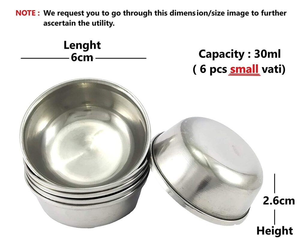 Sanskriti Exports Stainless Steel Small Chatni Katori/Wati/Mini Bowls : 30ml Set of 6 Pieces. - Image 6