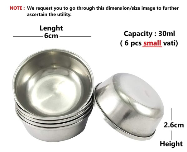Sanskriti Exports Stainless Steel Small Chatni Katori/Wati/Mini Bowls : 30ml Set of 6 Pieces.