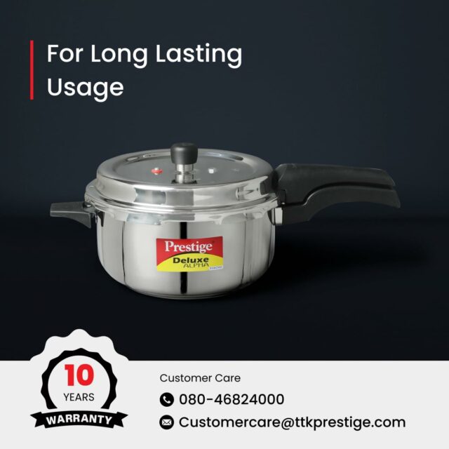 Prestige 3L Svachh Deluxe Alpha Stainless Steel Pressure Cooker|Outer Lid|3-4 Persons|Deep Lid for Spillage Control|Gas & Induction Compatible|Controlled GasketRelease System|Silver|10 Years Warranty