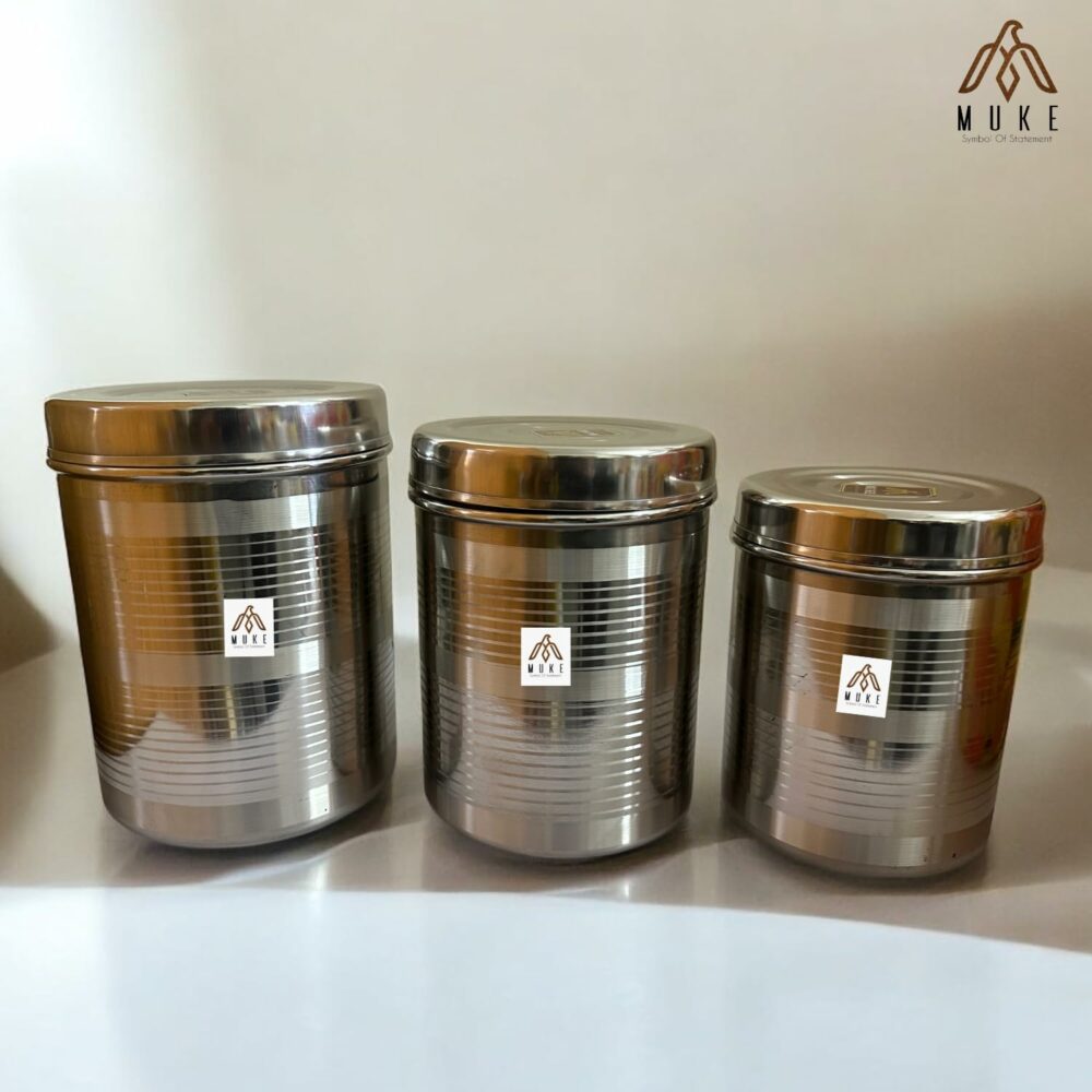 Milton Stainless Steel Kitchen Container 5 kg to 7 kg, set of 3 pcs Steel dibba Set Steel Utility Container Storage dabba food grade jar & Container (Pack of 3, Silver) - Image 4