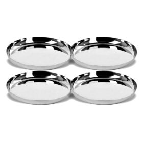 Sanskriti Exports Stainless Steel Dinner Plate | Sanskriti Exports Plate | Thali Apple Shape Set of 4 Plates (Diamm. 27 Cms)