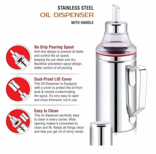 Sanskriti Exports Stainless Steel Oil Dispenser with Nozzle 1 Litre (1000 ml), Pack of 02 | Oil Can | Oil Pourer | Oil Pot | Oil Bottle | Cooking Oil Container with Handle - Image 4