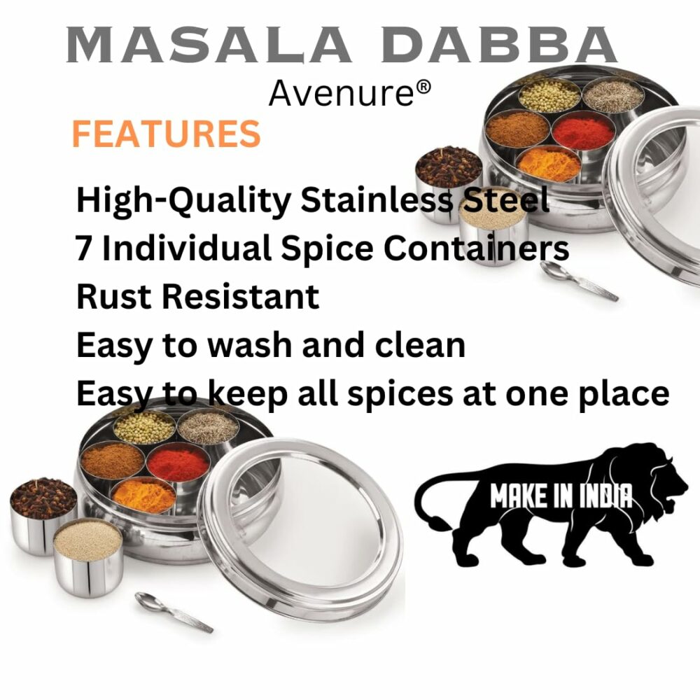 Sanskriti Exports Masala Dabba Spice Box Containers for Kitchen Storage Steel Spices Container for Kitchen | 1300 ML - Image 5