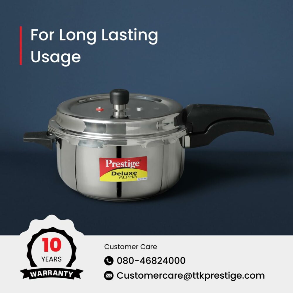 Prestige 5L Deluxe Alpha Svachh Stainless Steel Pressure Cooker|Outer Lid|Ideal for 5-7 Persons|Deep Lid for Spillage Control|Gas & Induction Compatible|Silver - Image 6