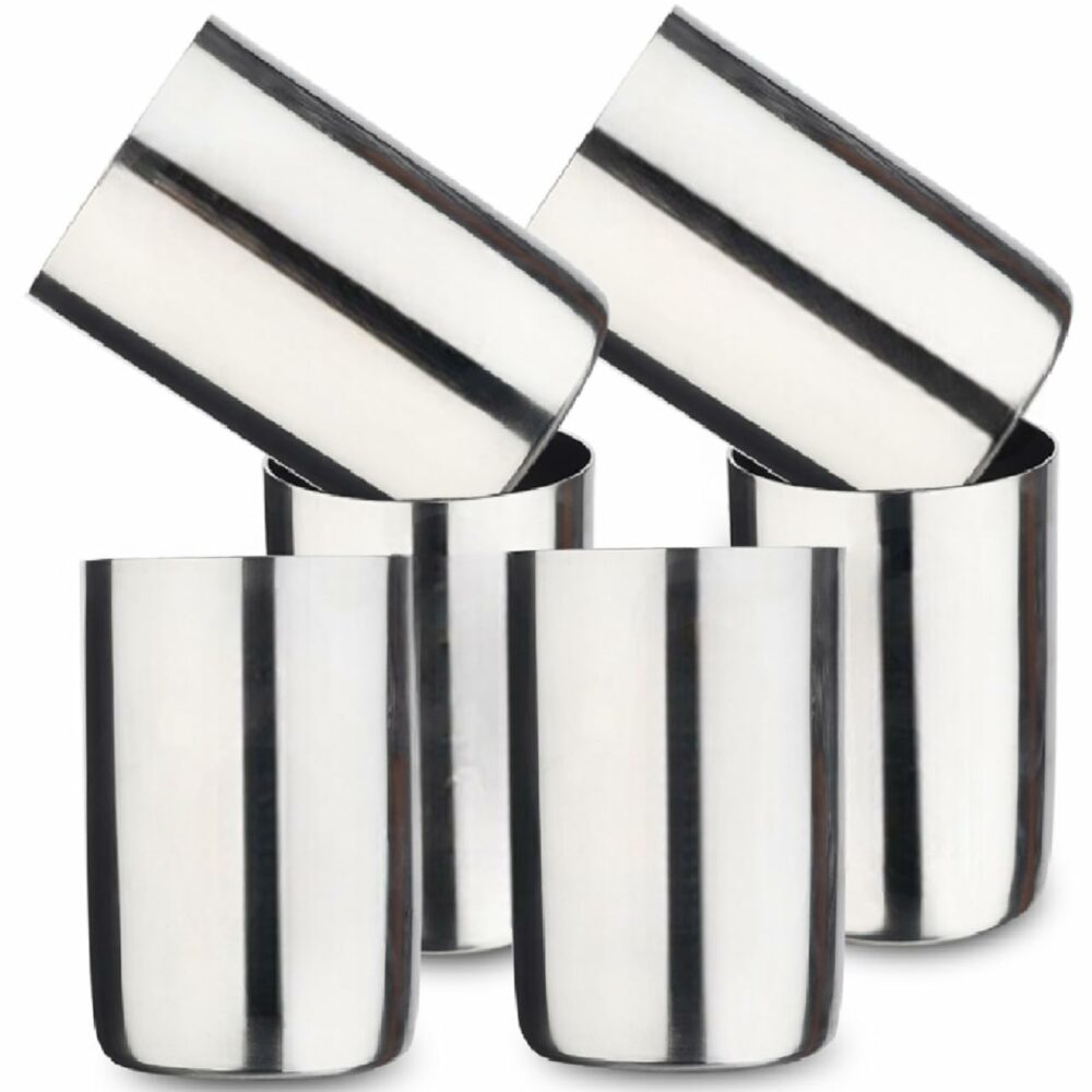 Sanskriti Exports (Pack of 6 Stainless Steel Serving Glasses, Unbreakable Water Drinking Glasses Set(14-6) Glass Set Water/Juice Glass (300 ml, Steel, Silver)