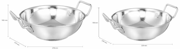 Sanskriti Exports Stainless Steel Induction Bottom Kadhai Set size 22 cm, 27 cm (2 pieces, 2 Liters, and 3 6 Liters) - Image 3