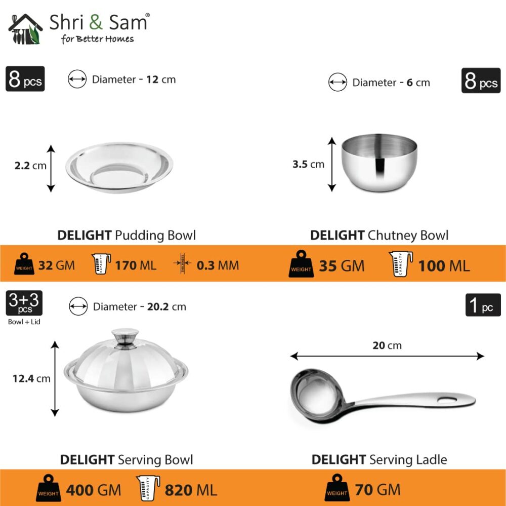 Sanskriti Exports Stainless Steel Delight Solid Dinner Set, 101 Pieces - Image 5