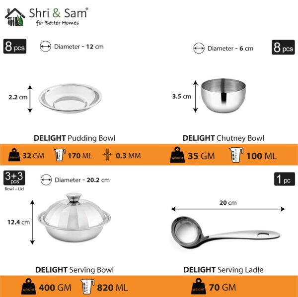Sanskriti Exports Stainless Steel Delight Solid Dinner Set, 101 Pieces