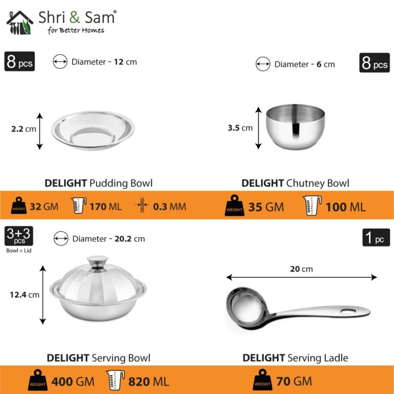 Sanskriti Exports Stainless Steel Delight Solid Dinner Set, 101 Pieces