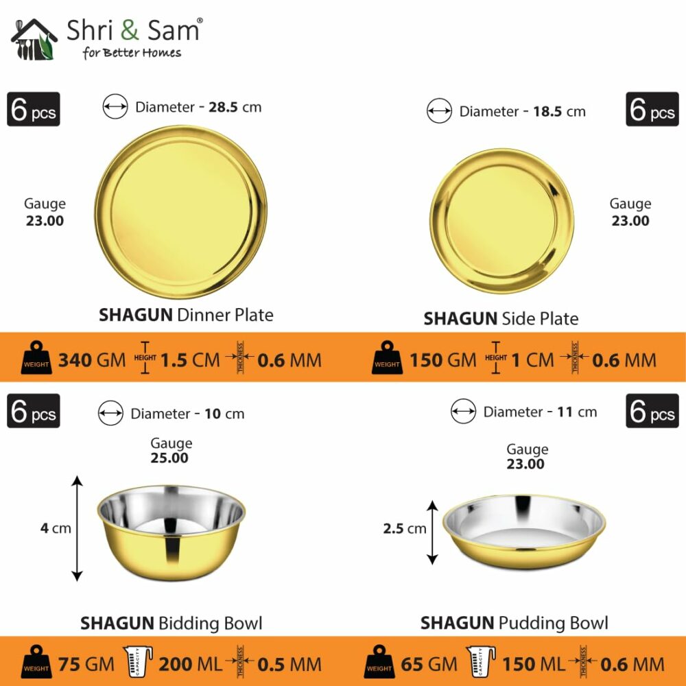 Sanskriti Exports Stainless Steel Shagun Solid Dinner Set (50 Pcs Set Gold) - Image 4