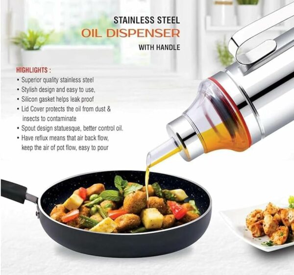 Sanskriti Exports Stainless Steel Oil Dispenser with Nozzle 1 Litre (1000 ml), Pack of 02 | Oil Can | Oil Pourer | Oil Pot | Oil Bottle | Cooking Oil Container with Handle - Image 2
