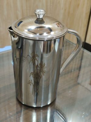 Stainless Steel Water jug with Lid and Handle | Capacity- 2 LTR (Approx) | Drink Servers | Laser Flower Design