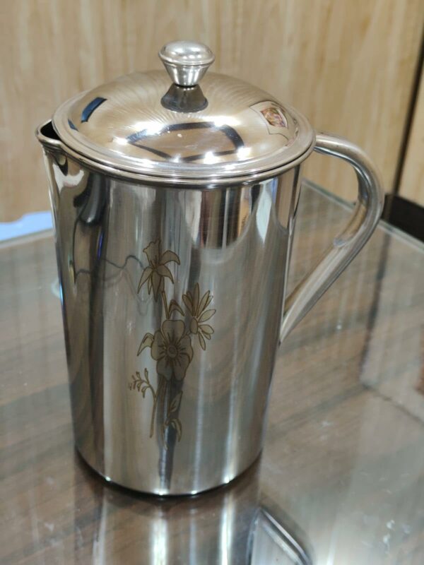 Stainless Steel Water jug with Lid and Handle | Capacity- 2 LTR (Approx) | Drink Servers | Laser Flower Design