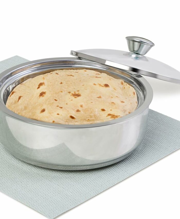Borosil Stainless Steel Insulated Roti Server - 1.1L, Silver