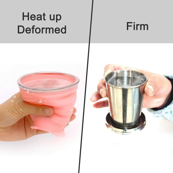 Sanskriti Exports Portable Stainless Steel Collapsible Travel Cup/Mug/Glass/Tumbler, Leakproof Foldable Steel Glass for Travel Outdoor, Camping Drinking Glass with lid, 350 ml