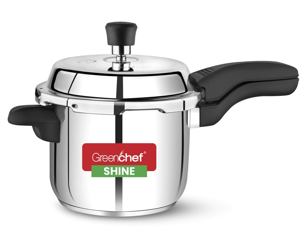 Sanskriti Exports Shine outer lid Stainless steel Pressure cooker 3 litre Induction Compatible - ISI Certified