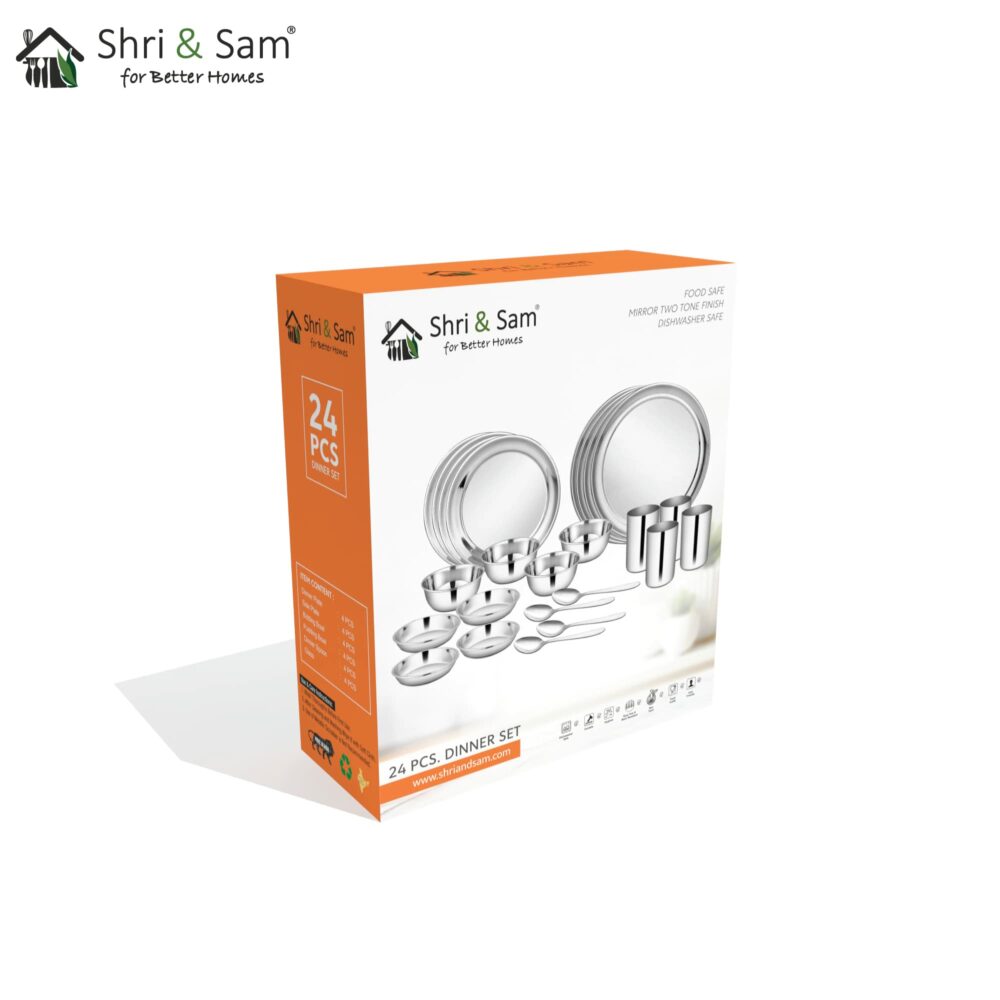 Sanskriti Exports solid Stainless Steel Shagun Dinner Set (24 Pcs Set) - Image 6