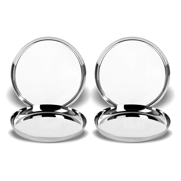 Sanskriti Exports Stainless Steel Dinner Plate | Sanskriti Exports Plate | Thali Apple Shape Set of 4 Plates (Diamm. 27 Cms)