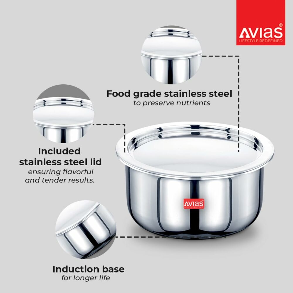 Sanskriti Exports Triply Tope with Lid | 5 Years Warranty | 14 cm Stainless Steel Tope, Bhaguna, Induction Base, 3 Layered Induction Cookware, 2 5mm Thickness, Triply Tope with Lid, 1 - Image 3