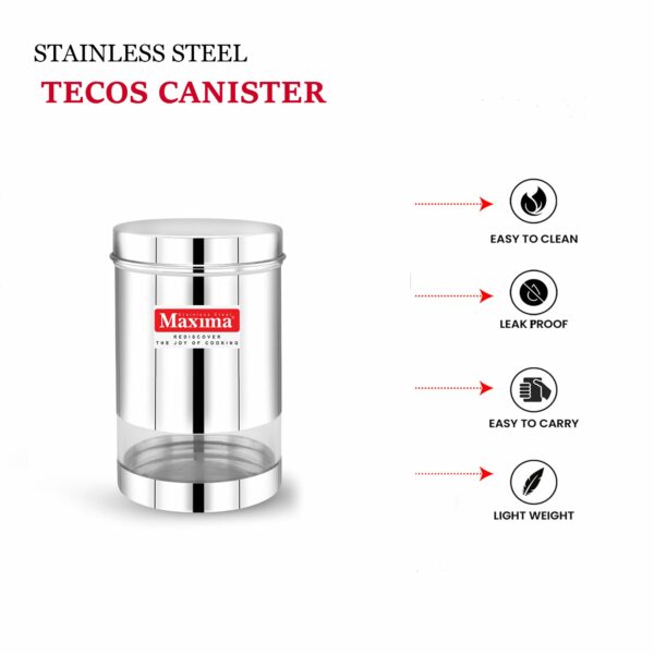 MAXIMA Sunshine Stainless Steel Canister - Elegant Circular Design for Tea, Coffee, and Spices | Leak Proof | Airtight Kitchen Storage Container (1200Ml) Set of 2, Silver - Image 4