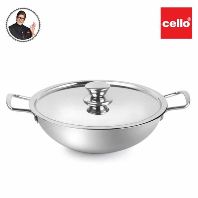 Sanskriti Exports Stainless Steel Kadhai with SS Lid 1 5Ltr / 22cm, Silver, Medium