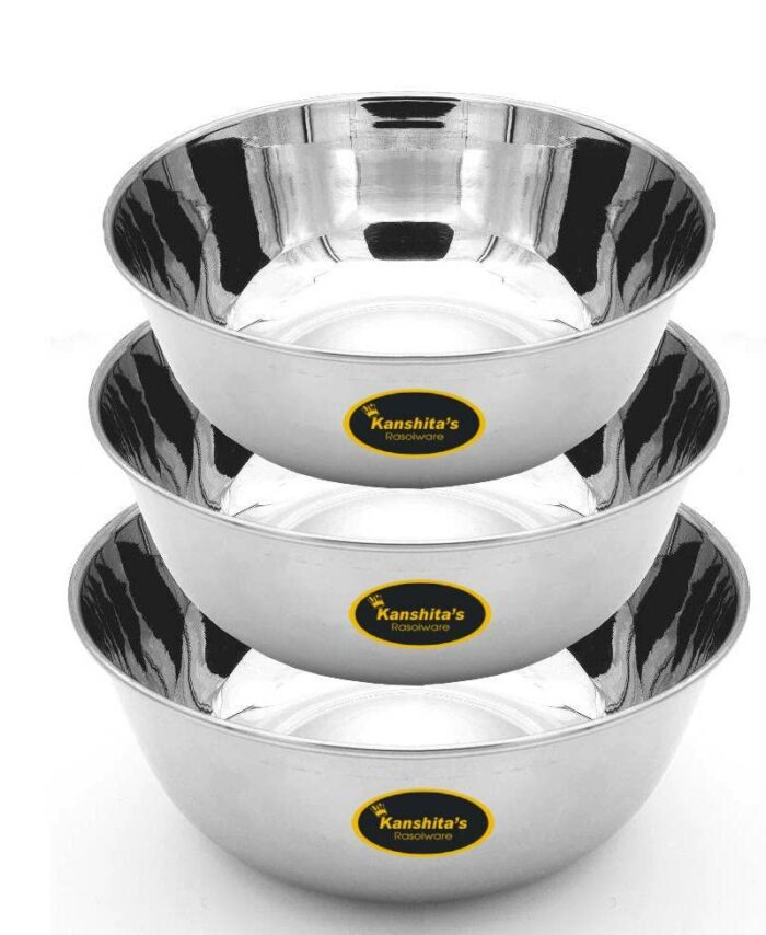 Sanskriti Exports Heavy Gauge Stainless Steel Solid Mixing/Serving Bowl (2 Liter and 3 Liter or 4 Liter)