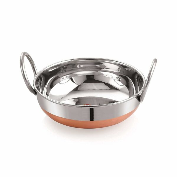 Sanskriti Exports Copper Bottom Kadhai Stainless Steel Copper Bottom Kadhai with Copper Bottom Kadhai Bottom Pot Pans for Frying (1 2 Litter)