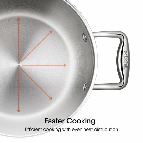 Stahl Artisan Triply Stainless Steel Sauce Pot/Casserole with lid, Induction Pot, Briyani Pot/Handi, 2 L, 18cm