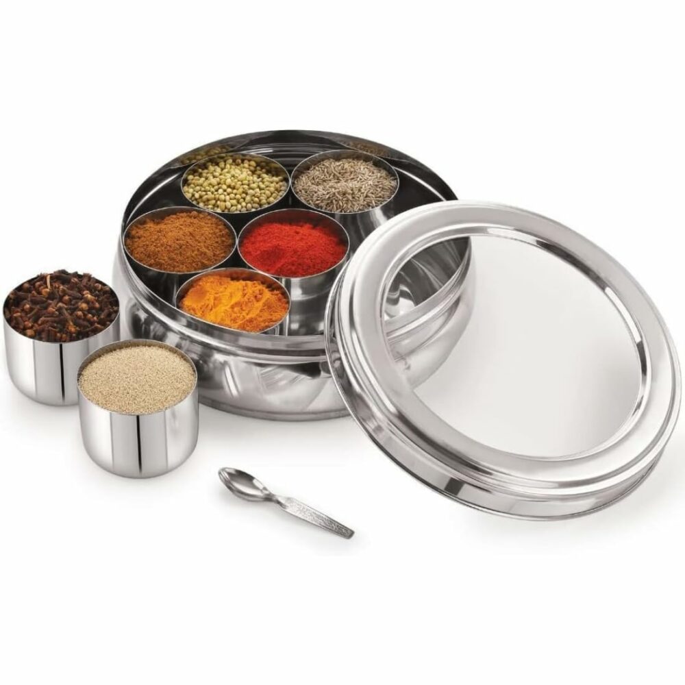 Sanskriti Exports Masala Dabba Spice Box Containers for Kitchen Storage Steel Spices Container for Kitchen | 1300 ML