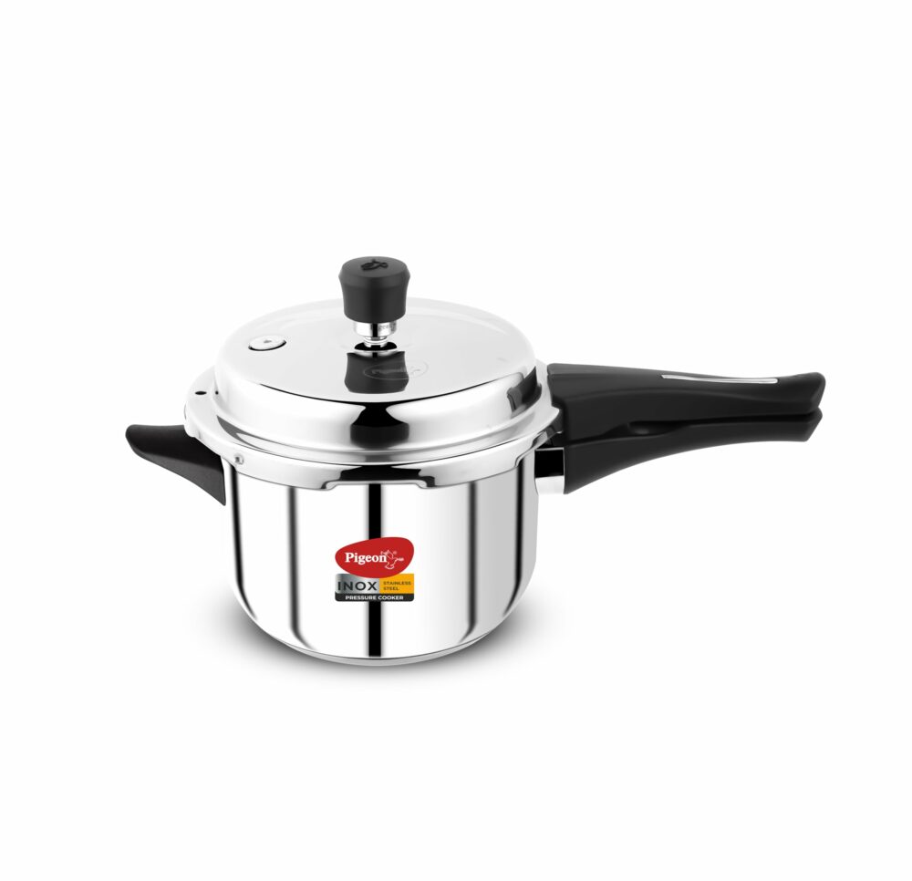 Pigeon by Stovekraft Inox Stainless Steel Pressure Cooker with Outer Lid, Compatible for Gas Stove and Induction, 3 Litre, Silver