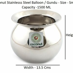 Stainless Steel Balloon / Gundu / Pongal Pot / Multipurpose Pot - 1 Unit - Diameter - 13.5 Cms ( Capacity -1500ML)