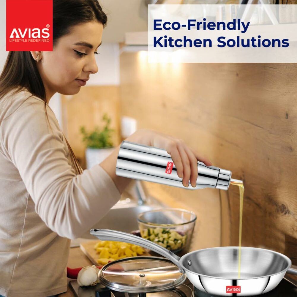 Sanskriti Exports Ezee Stainless Steel Oil Pot with Lid, 500 ml Container, Air Tight Spill Proof Oil Dispenser, Vinegar Dispenser Set of 1, Leak Proof Pourer, Oil Can 500ml - Image 3