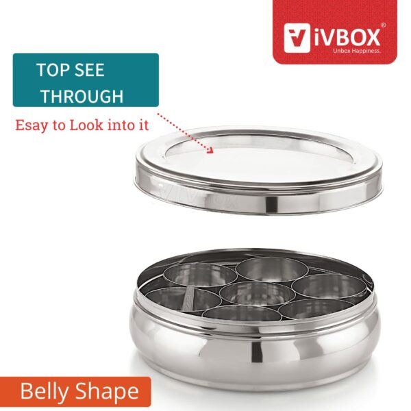 Sanskriti Exports Stainless Steel Masala Dabba Spice Box Organizer with See-Through Lid, 7 Containers (Medium, Blue-Violet) - Image 5