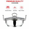 Vinod Stainless Steel Kadhai with Glass Lid - 2 7 Litre, 24cm | Extra Thick, SAS Heavy Bottom | Kadai for Cooking | Induction and Gas Base | 2 Year Warranty - Silver