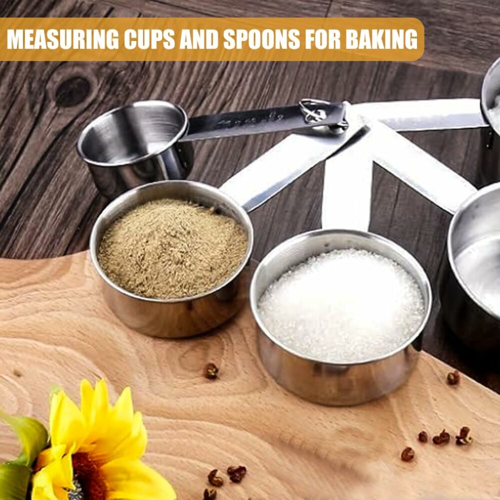 Sanskriti Exports? 10Pcs Measuring Cups and Spoons Set - Stainless Steel Measuring Cup with Scales of 2 Units, Dry & Wet Food Measuring Cup for Cooking and Baking, Ideal for Chefs & Home Cooks (Silver) - Image 5