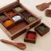 Sanskriti Exports Sheesham Wood Spice Box with 2 Spoons ? 9 Compartments Masala Box/Masala Container/Masala Dabba Organizer for Kitchen | Decorative Handmade Wooden Storage Box (Brown)