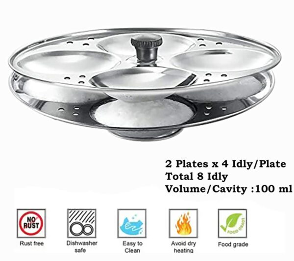 Sanskriti Exports Stainless Steel Non Stick Idli Plates Idli Maker| Idli Stand with Holes for Pressure Cooker, Idly Pot,Idly cooker,Kadai etc (2 Plates) - Image 3