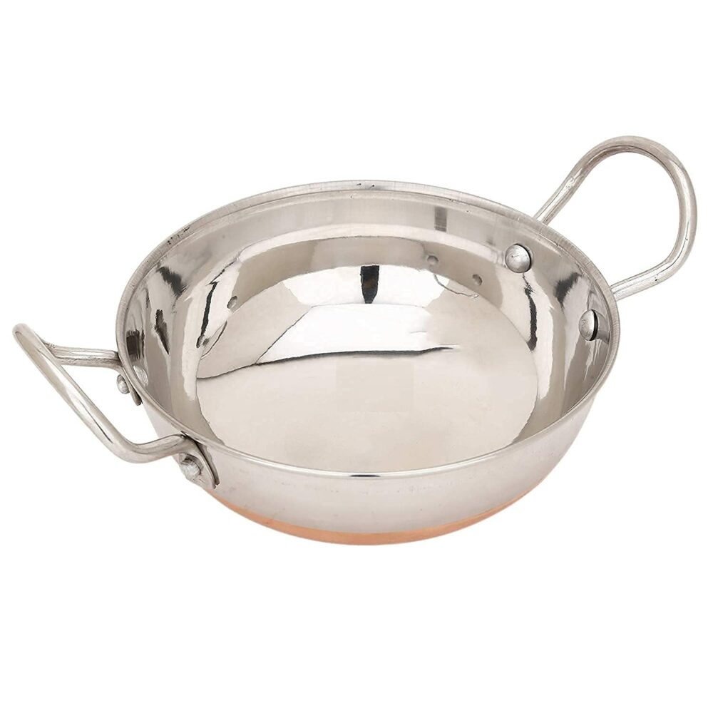 Sanskriti Exports Stainless Steel Copper Bottom Kadhai Kadai for Cooking/Serving(1000 ML 1500 ML 2000 ML, Set of 3) Pot Pans for Frying - Image 3