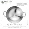 Sanskriti Exports Stainless Steel Heavy Weight Hammered Kadhai, 24 cm, 1.3 Kg, 2.1 Litre