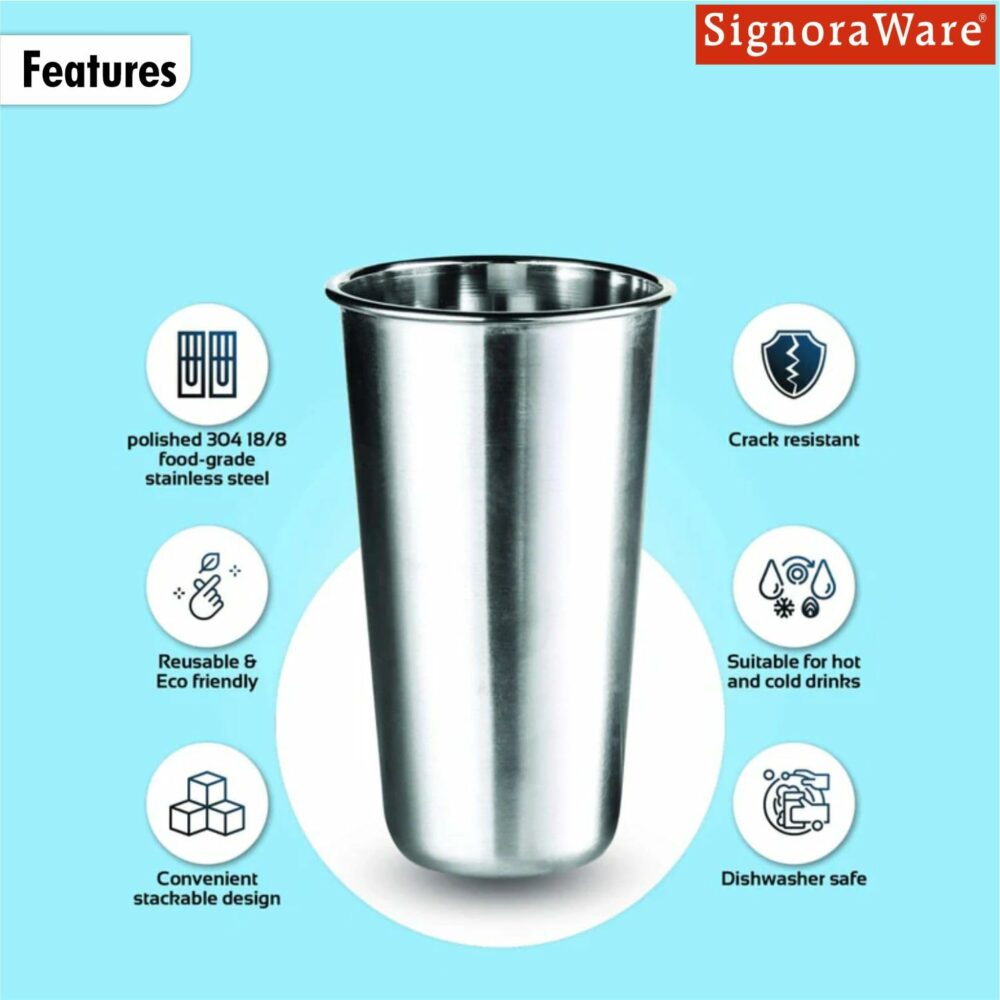 SignoraWare Stainless Steel Tumbler with Lid | Air Tight Leak Proof Glass Tumblers for Office Gym Yoga Hiking Trekking Travel Home Kitchen (450ml), Set of 1, Black - Image 5