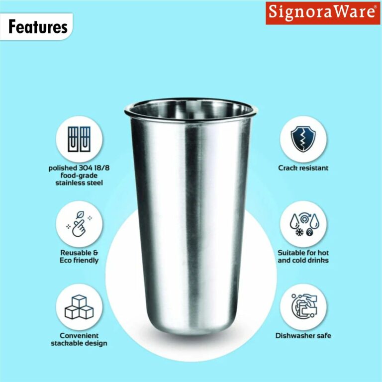 SignoraWare Stainless Steel Tumbler with Lid | Air Tight Leak Proof Glass Tumblers for Office Gym Yoga Hiking Trekking Travel Home Kitchen (450ml), Set of 1, Black