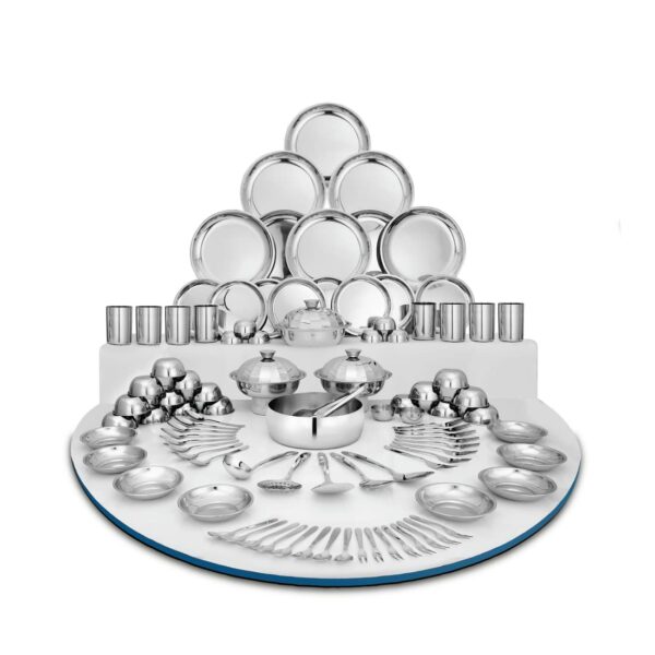 Sanskriti Exports Stainless Steel Delight Solid Dinner Set, 101 Pieces
