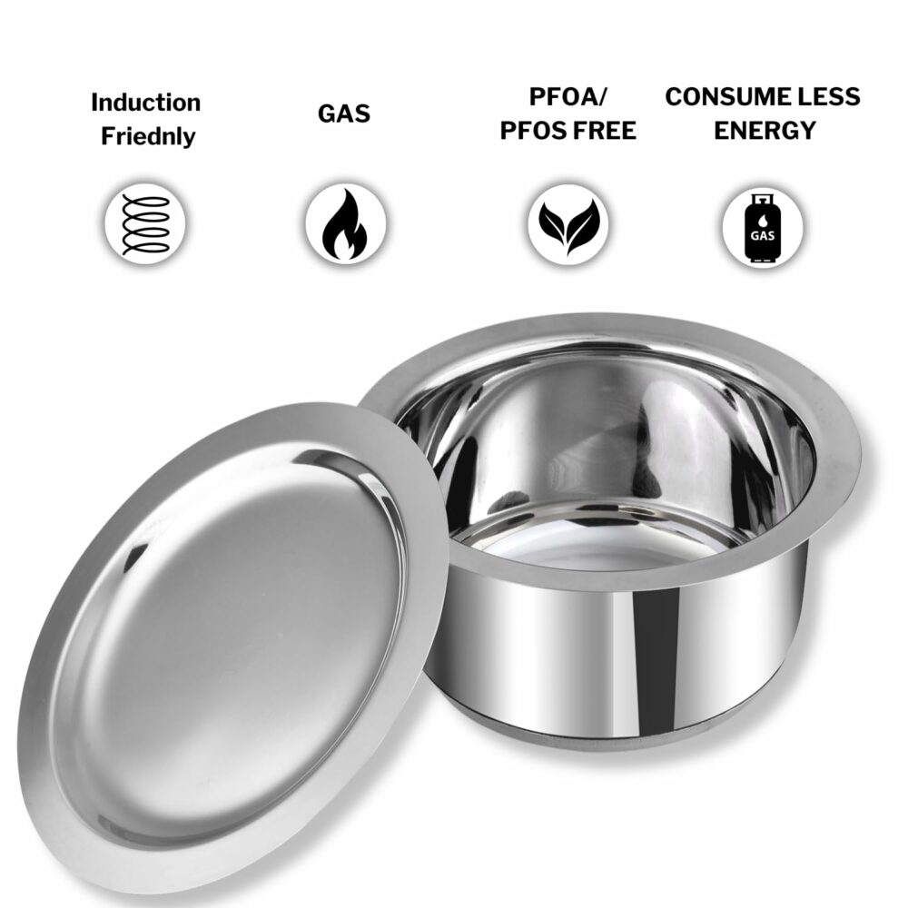 Vinod Stainless Steel Capsule Bottom Tope/Patila Combo Set of 3 Pcs - 2 7L (14cm), 3 4L (15cm), and 4L (16cm Diameter) - Silver - Image 5