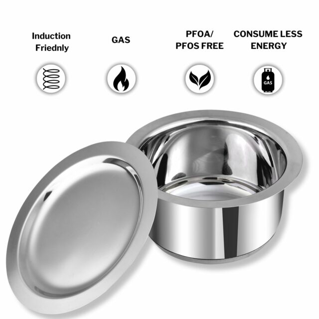 Vinod Stainless Steel Capsule Bottom Tope/Patila Combo Set of 3 Pcs - 2 7L (14cm), 3 4L (15cm), and 4L (16cm Diameter) - Silver