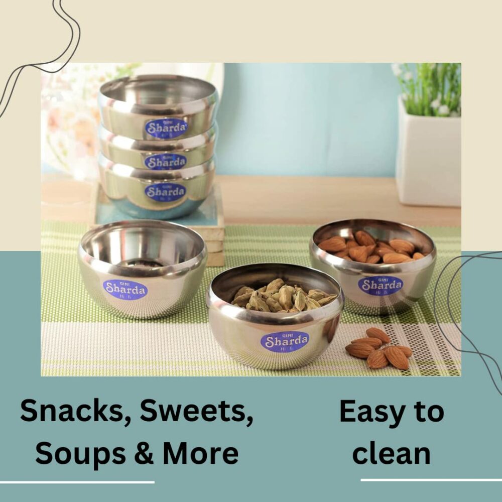 Sanskriti Exports Stainless Steel Bowl 150 ml Each for Halwa, Curry, Dal, Dessert, Soup, Vegetable Serving Katori Set, Apple Bowls, Wati, Vati, Rim Curved Design - Set of 6 - Image 3