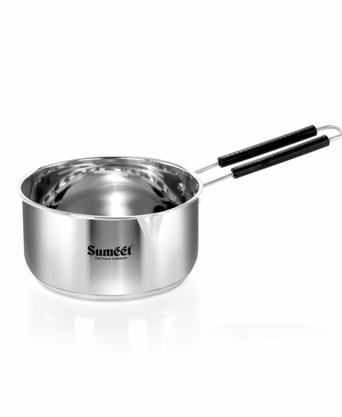 Sanskriti Exports Stainless Steel Induction Bottom Gas Stove & Induction Friendly Saucepan with Bacelite Wire Handle, 900ml, 12 cm Dia, Silver