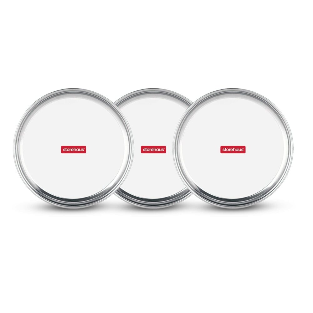 Sanskriti Exports Stainless Steel 3pc Thali Plate(12 inch) Kitchenware Set Ideal for Home, Restaurants and Family Use, Silver