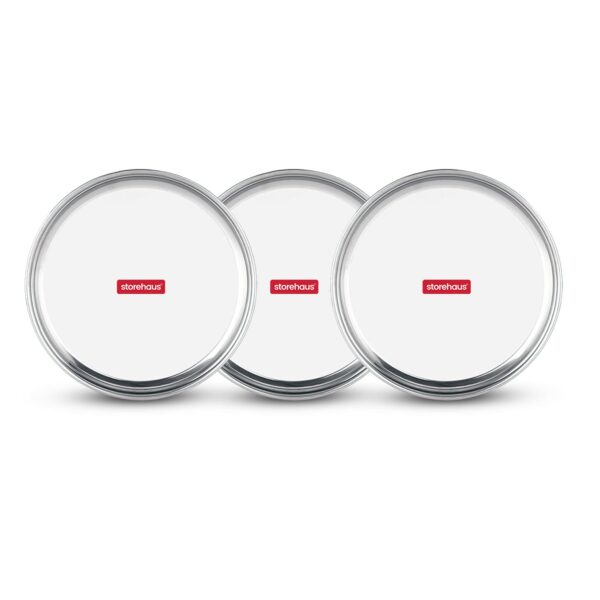 Sanskriti Exports Stainless Steel 3pc Thali Plate(12 inch) Kitchenware Set Ideal for Home, Restaurants and Family Use, Silver
